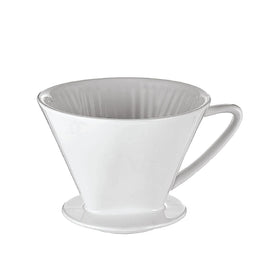 Cilio coffee dripper with loop handle in white porcelain for smooth pour-over brewing.