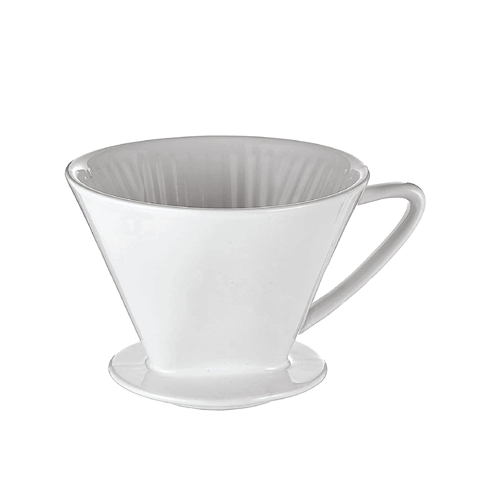 Cilio coffee dripper with loop handle in white porcelain for smooth pour-over brewing.