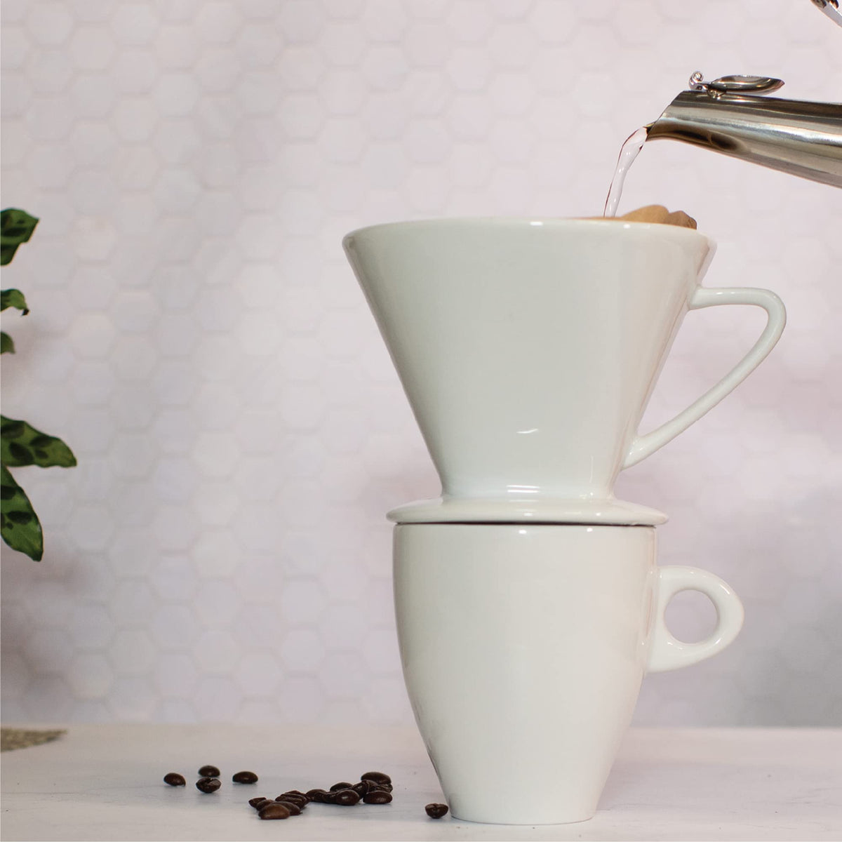 Cilio porcelain dripper is dishwasher safe for quick cleanup.