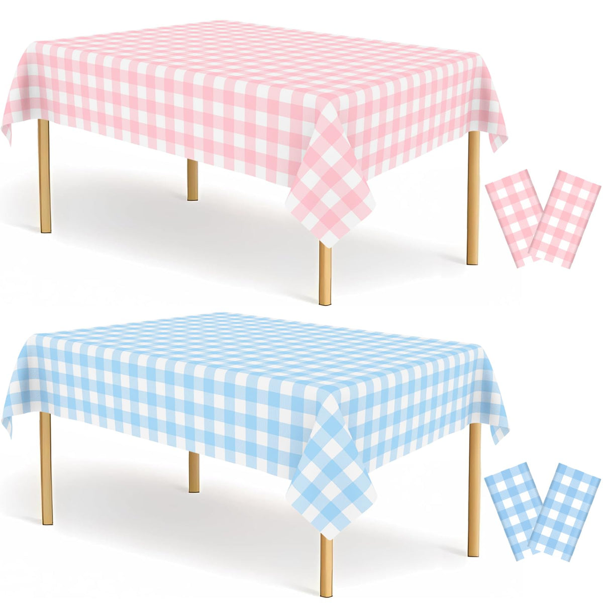 CINSOEN gender reveal tablecloth in pink-blue gingham protects surfaces from spills.