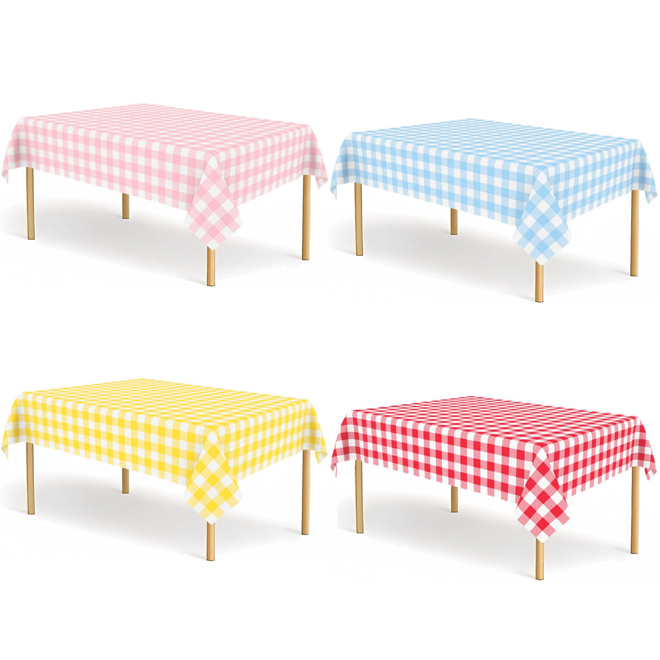 CINSOEN pastel checkered tablecloth covering an 8 ft table for a polished party setup.