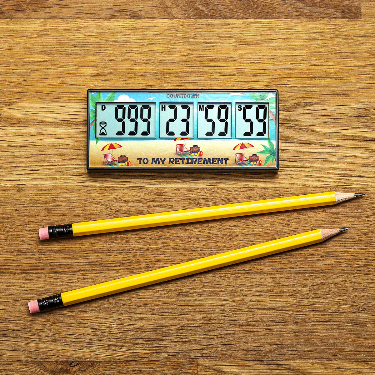 CIRBIC retirement timer on desk with gift packaging appealing to soon-to-be retirees