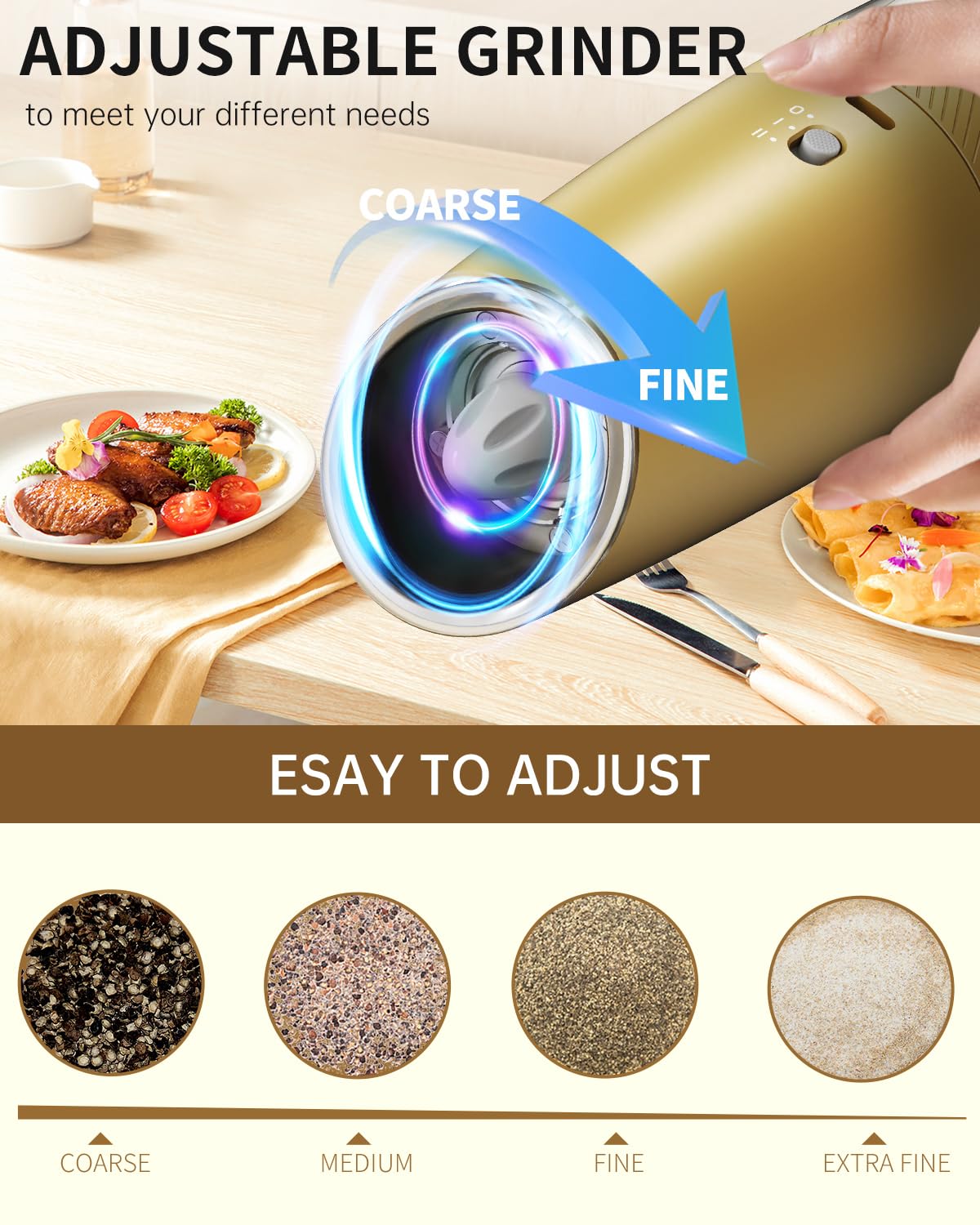 Circle Joy adjustable coarseness lets you choose grind size.
