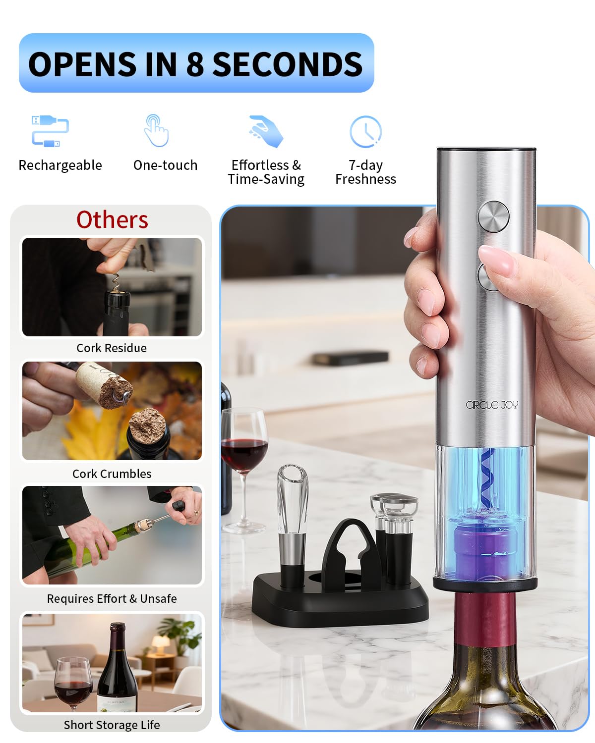 Circle Joy automatic corkscrew in action removing a cork smoothly
