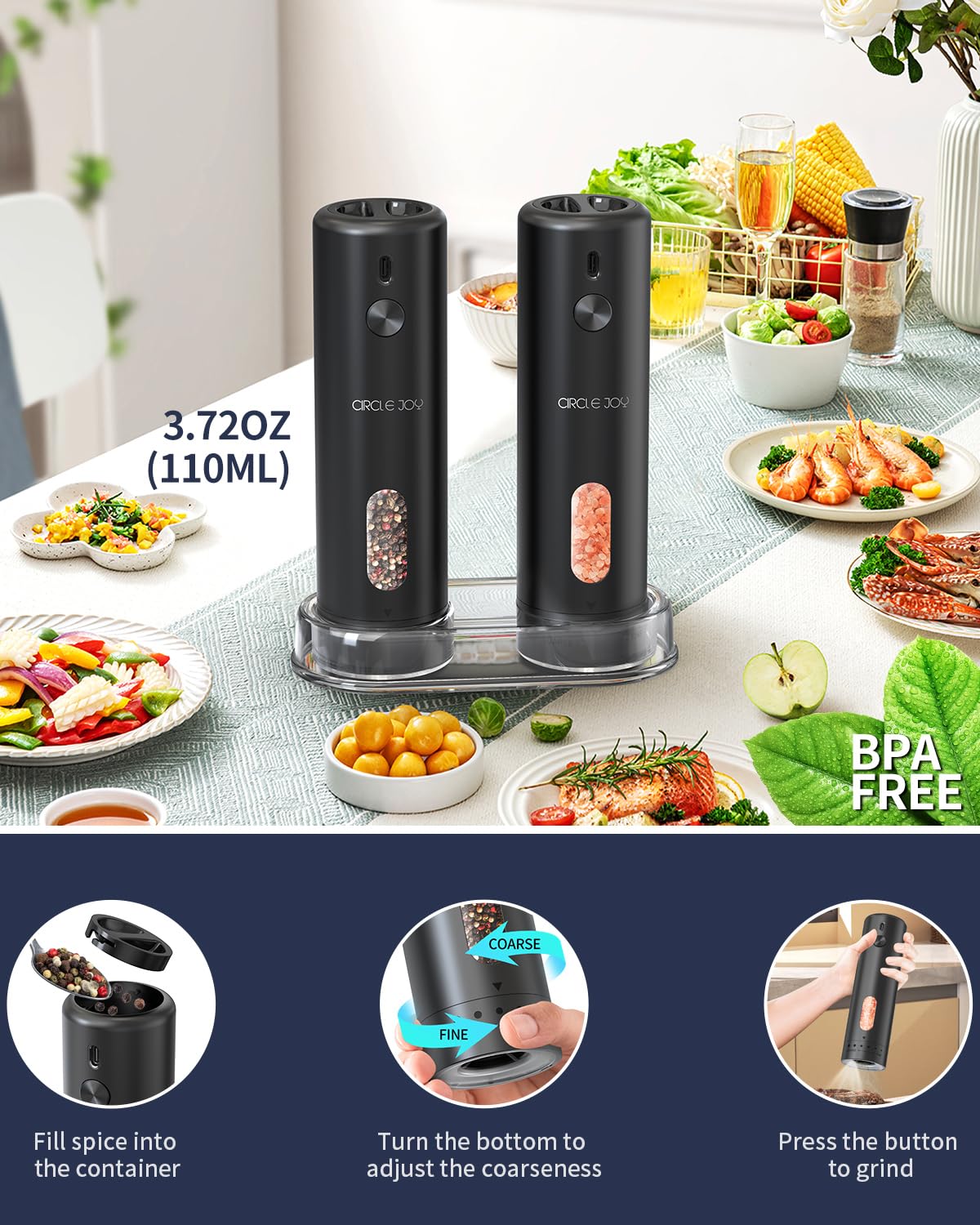CIRCLE JOY black ABS body complements kitchen style with durable finish.