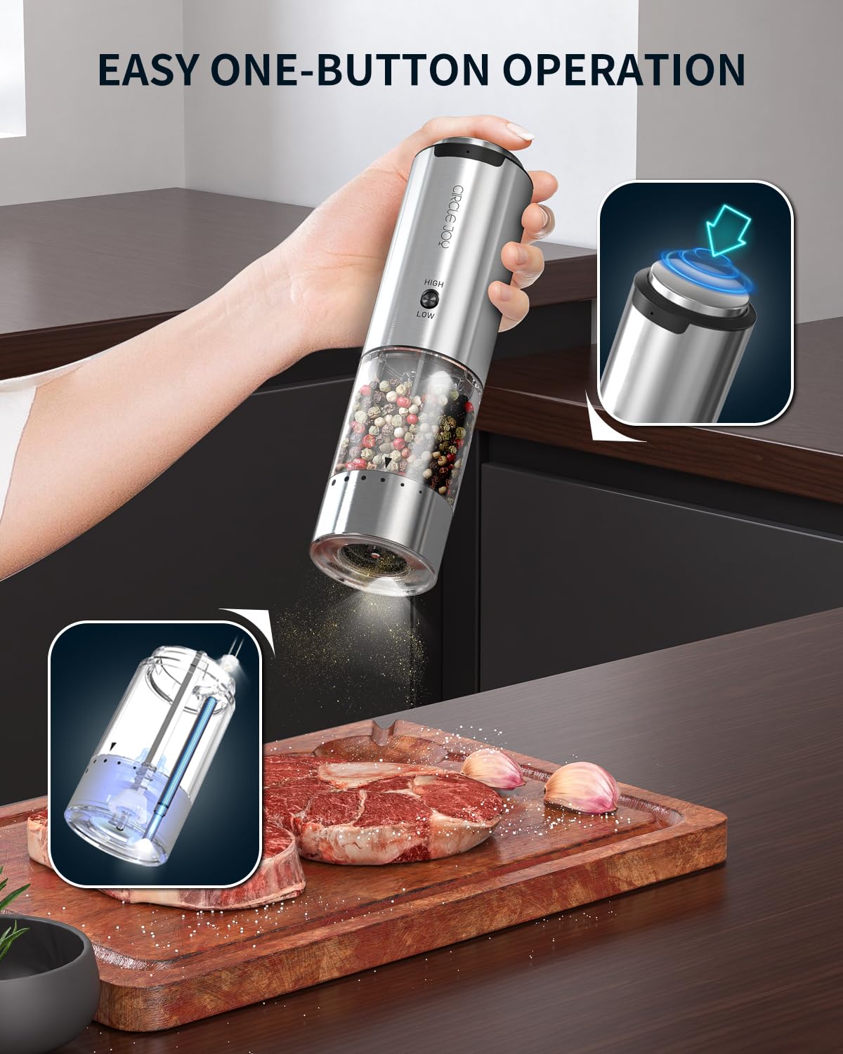 Circle Joy ceramic core grinder delivers consistent texture across ingredients.