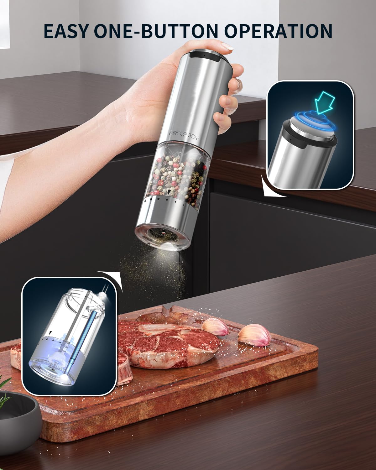 Circle Joy ceramic core provides precise, adjustable coarseness for spices.