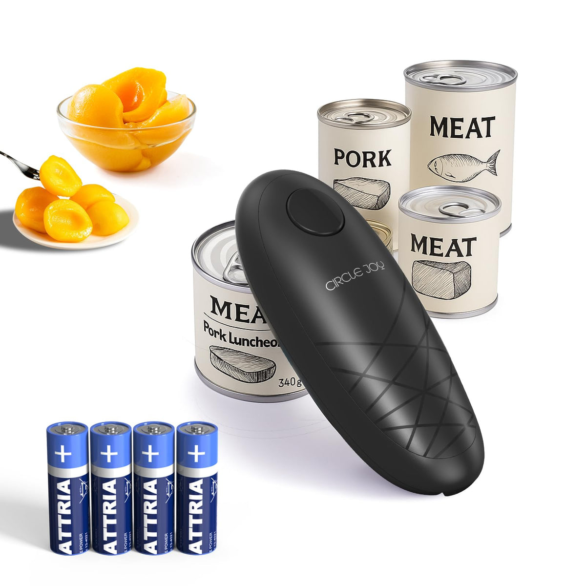 CIRCLE JOY electric can opener with one-touch operation for effortless, clean opening.