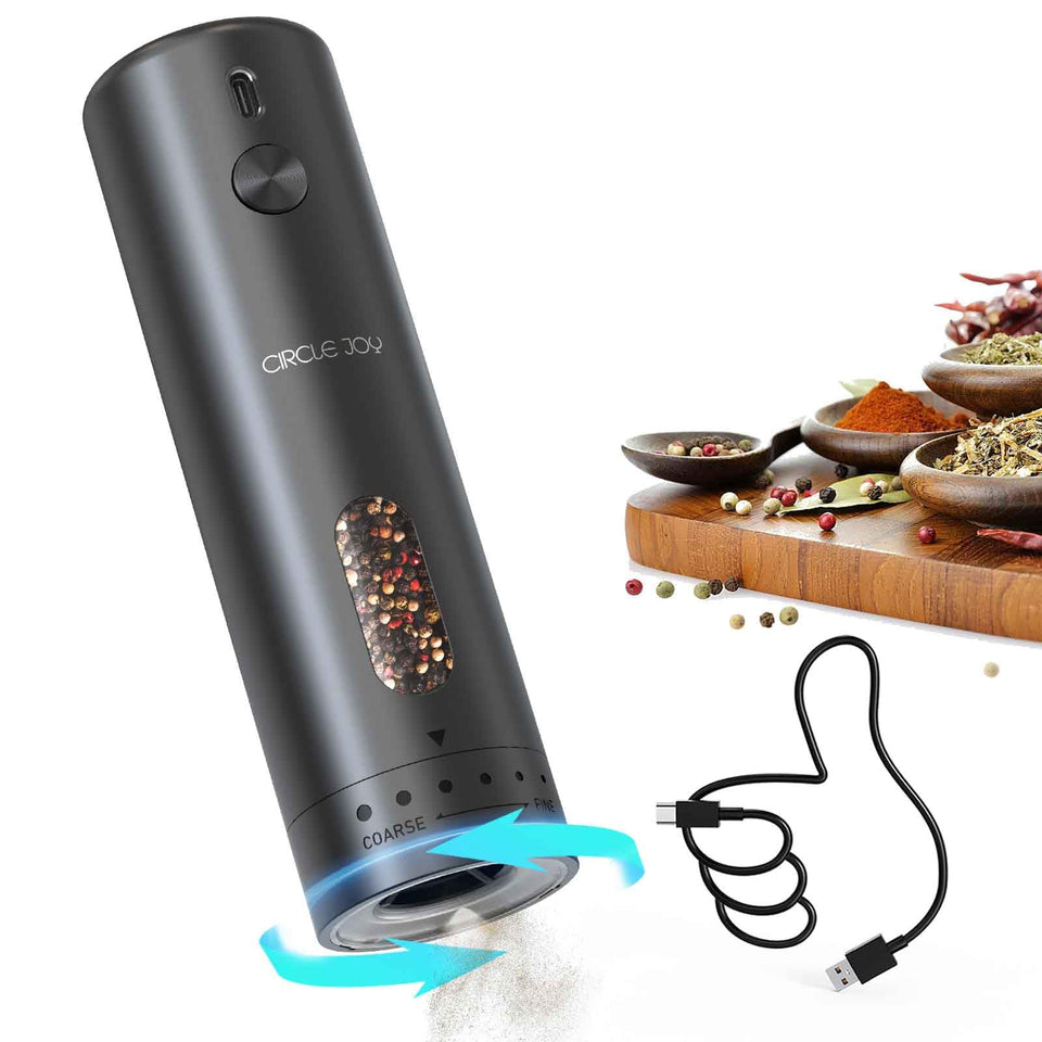 Circle Joy electric pepper grinder black for precise seasoning with one-handed control