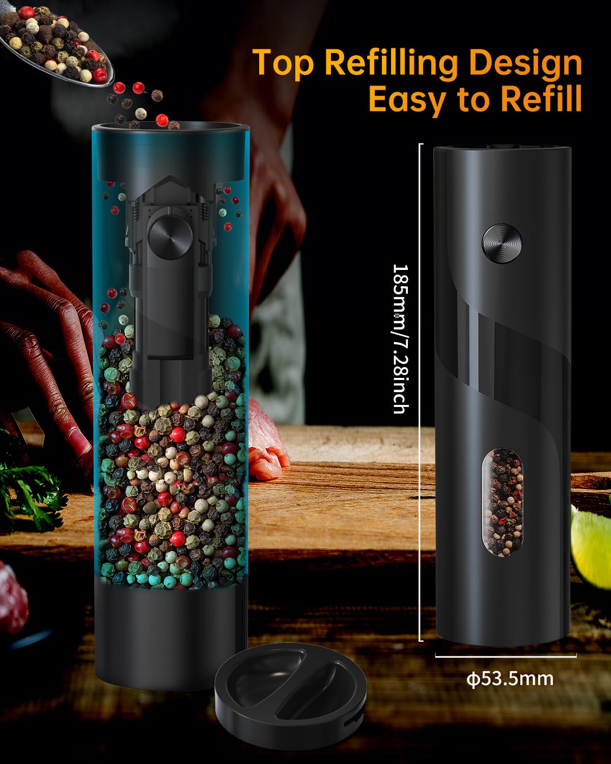 CIRCLE JOY Electric Pepper Mill with 110ml capacity reduces refills