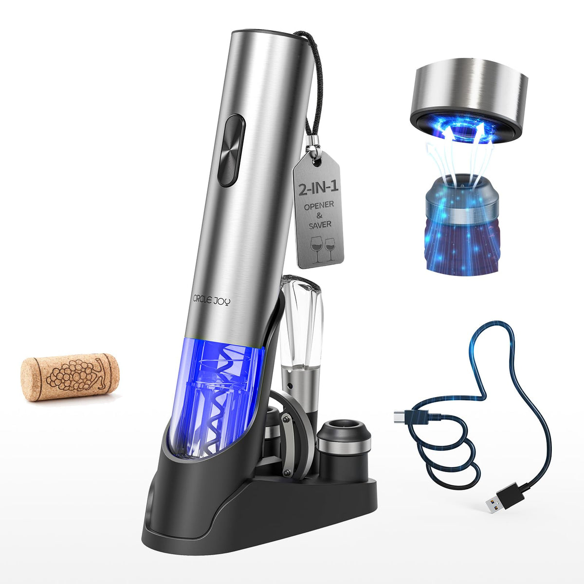 CIRCLE JOY electric wine opener on charging base for effortless bottle opening