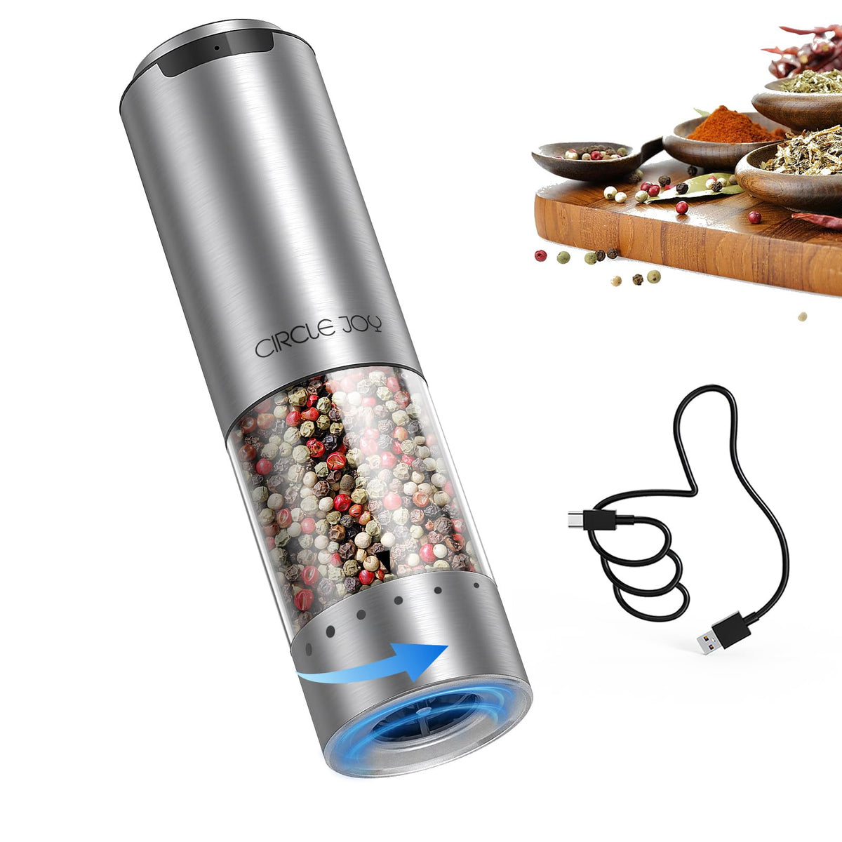 Circle Joy external coarseness adjustment for hygienic grinding.