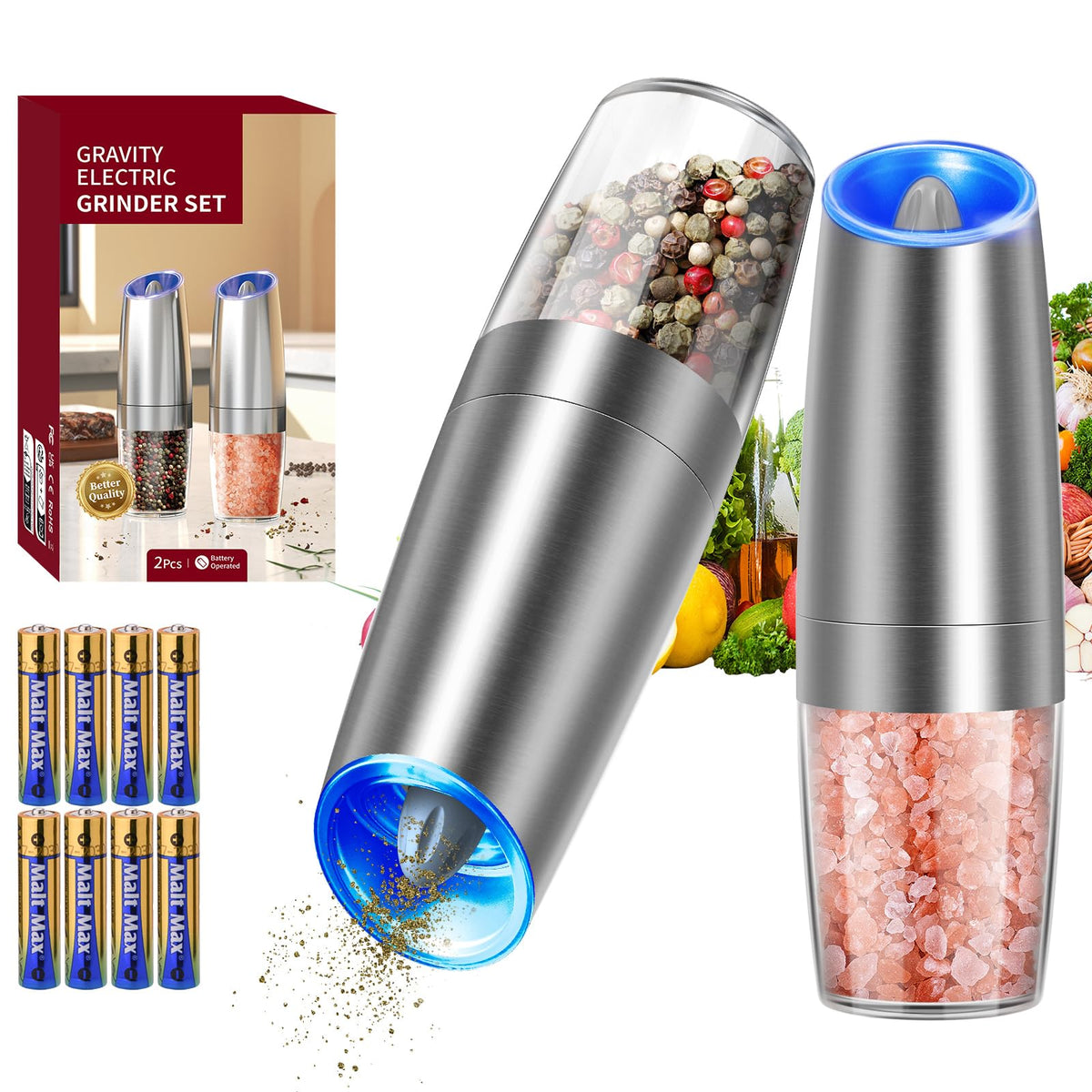 Circle Joy gravity grinder tilting for easy one handed seasoning