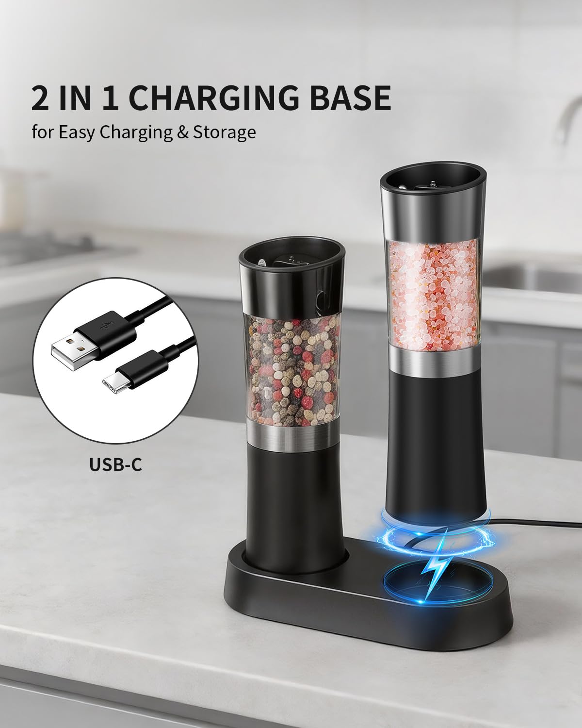 Circle Joy gravity pepper grinder on base for precise peppering