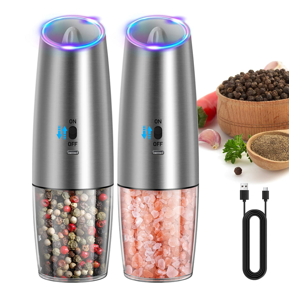 Circle Joy gravity salt and pepper grinder in use for easy one-handed seasoning.