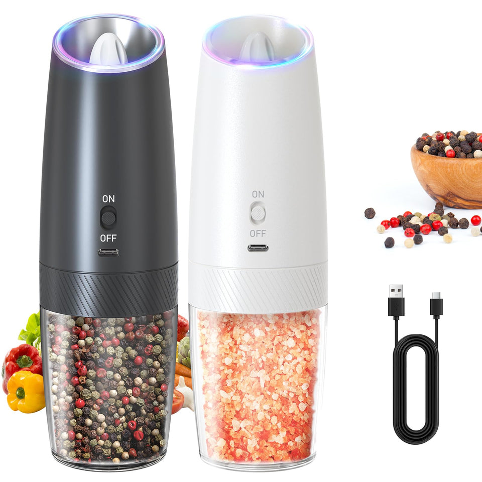 Circle Joy gravity salt and pepper grinder set for effortless one-handed seasoning