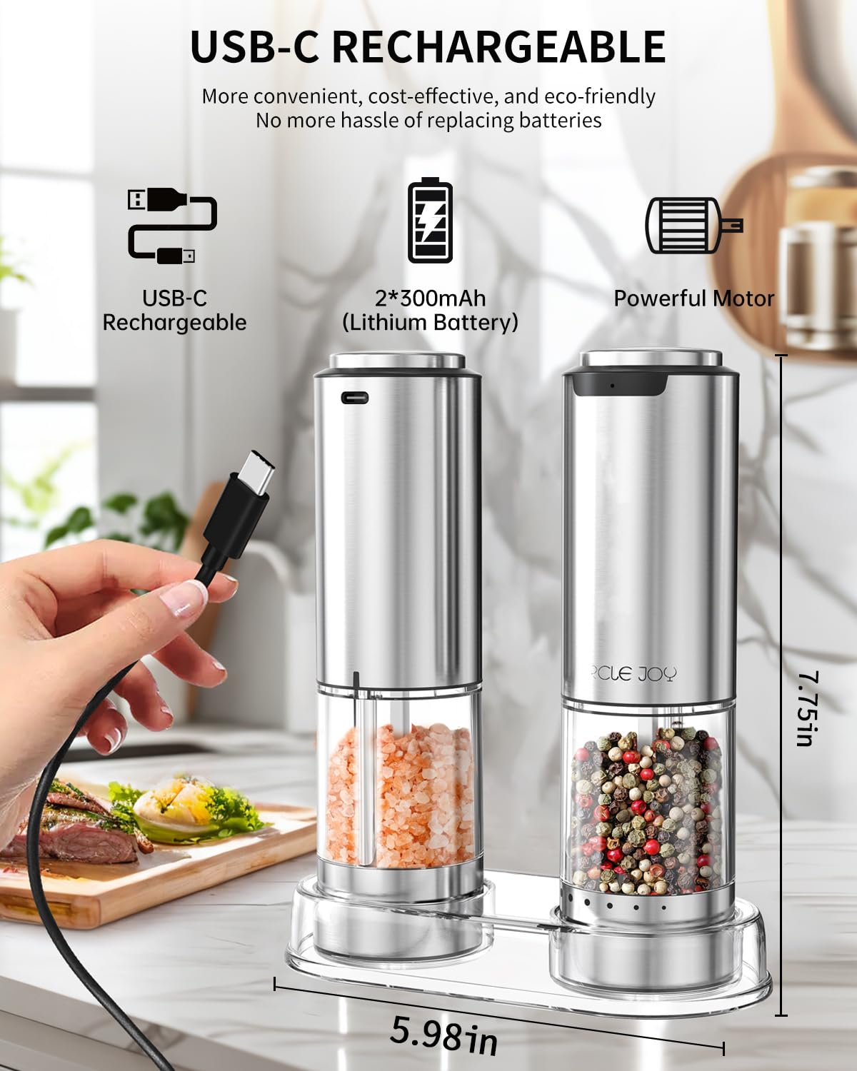 Circle Joy grinder with LED light helps you see texture while seasoning