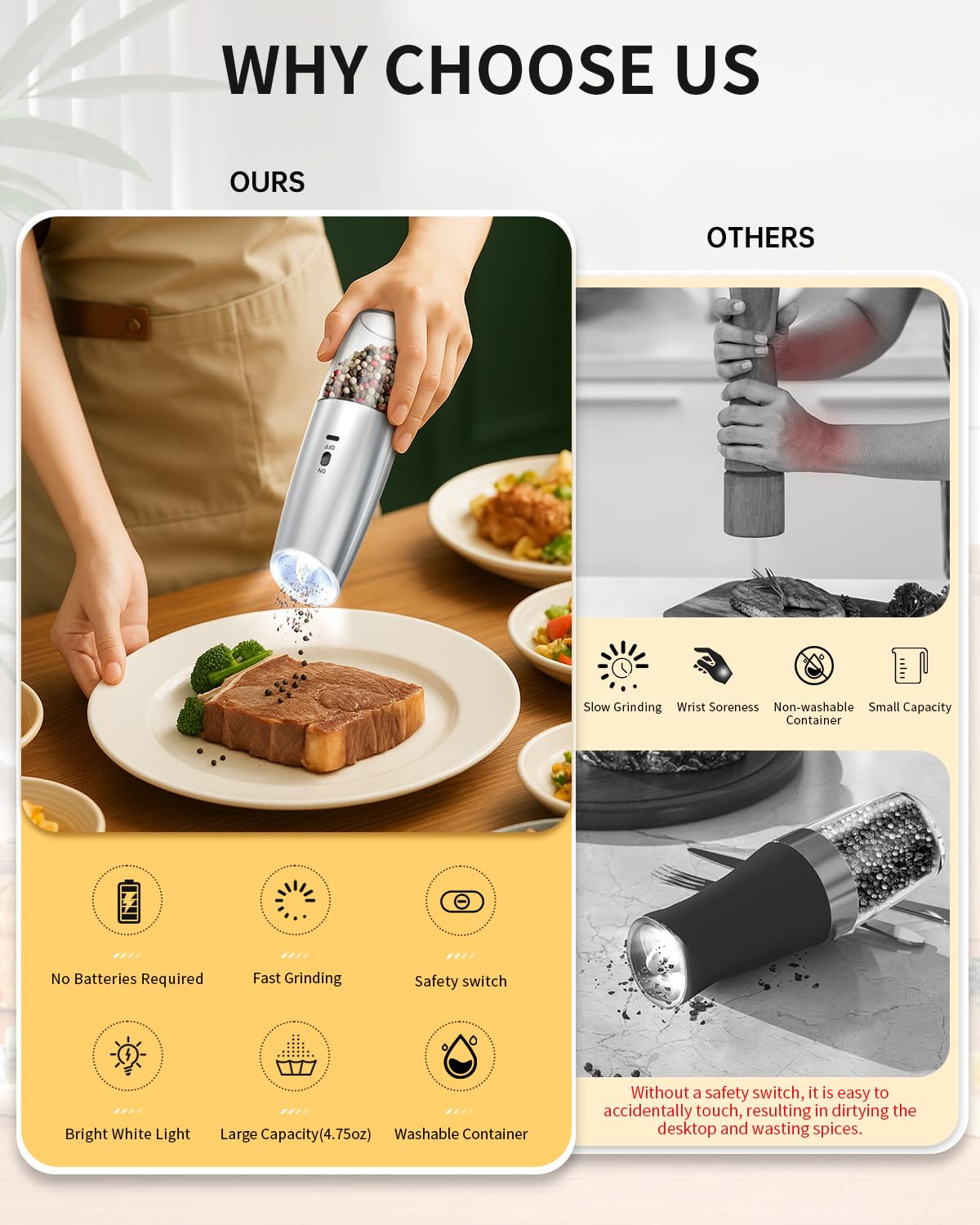 Circle Joy LED light on guides precise seasoning in low light.