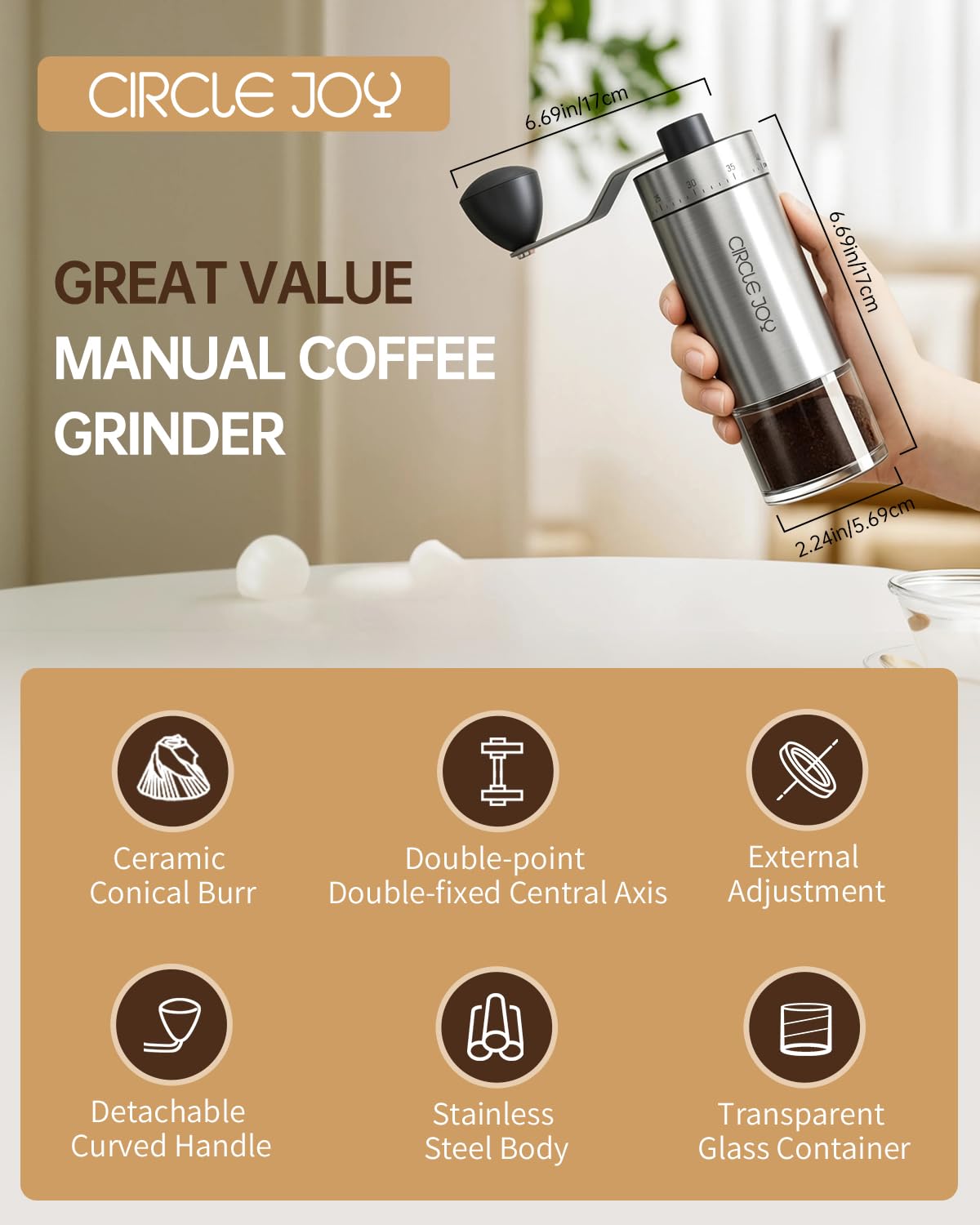 Circle Joy Mini Grinder with 40 external settings for precise brew control.