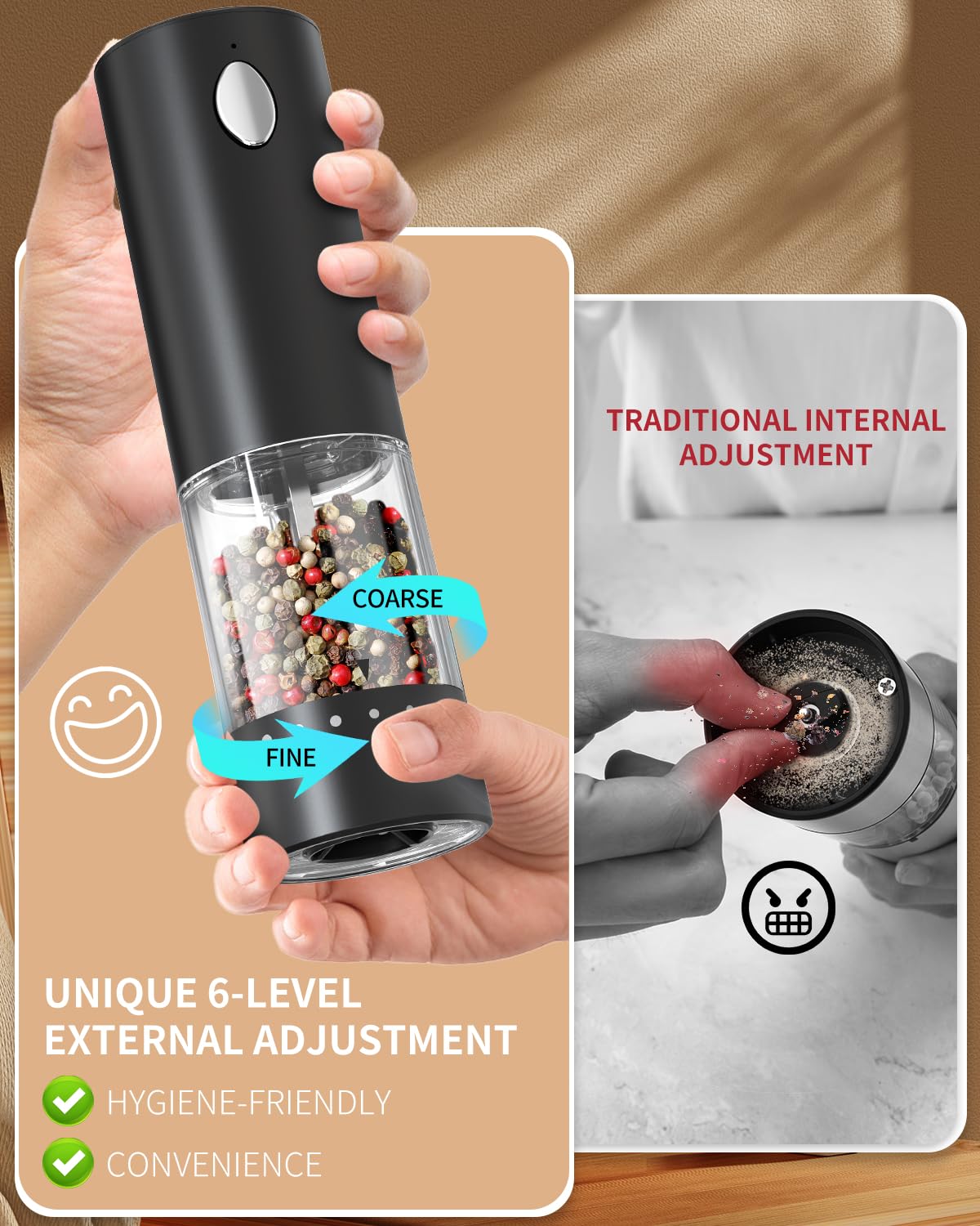 Circle Joy one-handed operation grinder in use for easy seasoning.