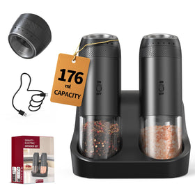 Circle Joy rechargeable gravity grinder shown ready for effortless table seasoning