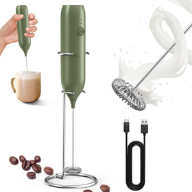 Circle Joy rechargeable milk frother handheld with stand for cafe-quality foam at home