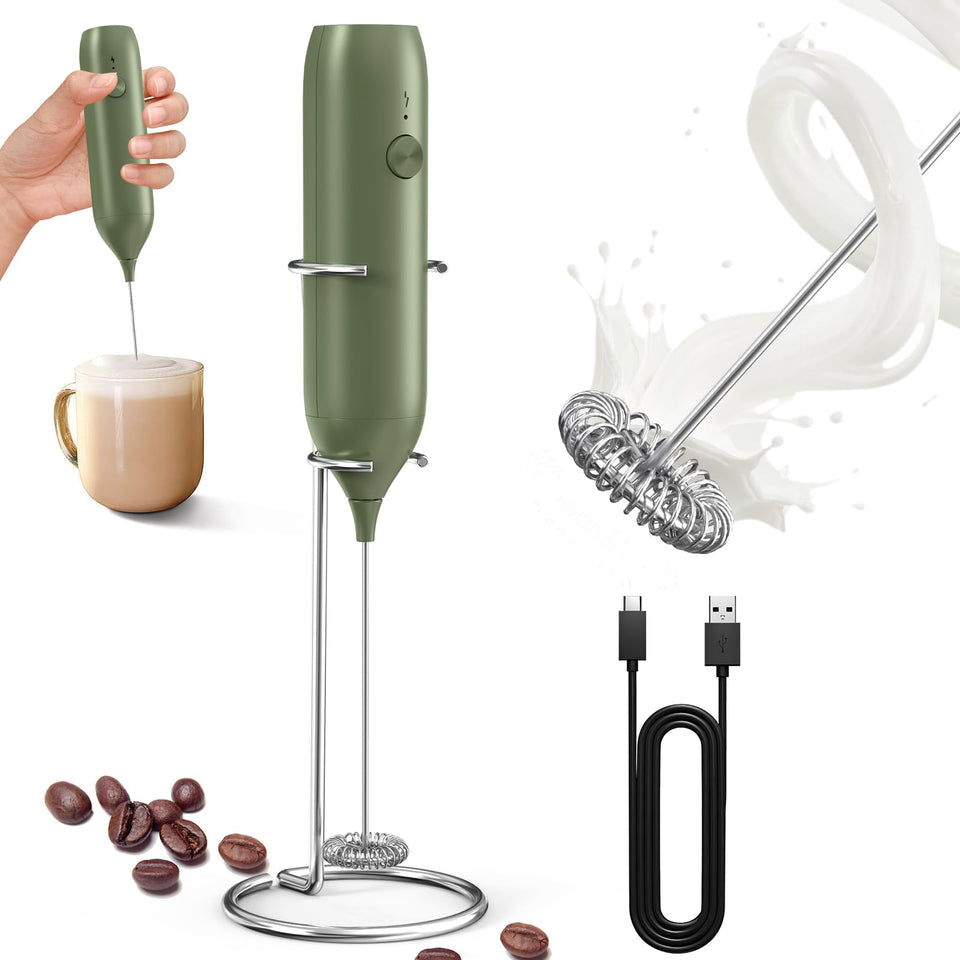 Circle Joy rechargeable milk frother handheld with stand for cafe-quality foam at home