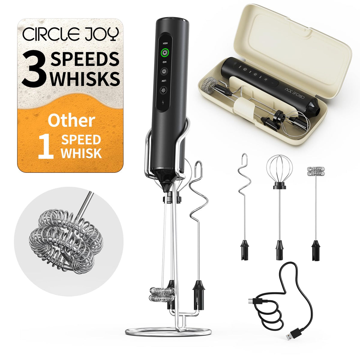 Circle Joy rechargeable milk frother wand for silky foam at home