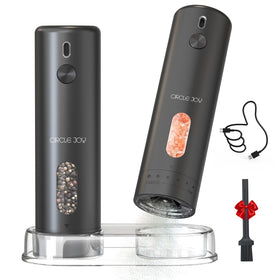 CIRCLE JOY rechargeable grinder base facilitates clean, uninterrupted seasoning sessions.