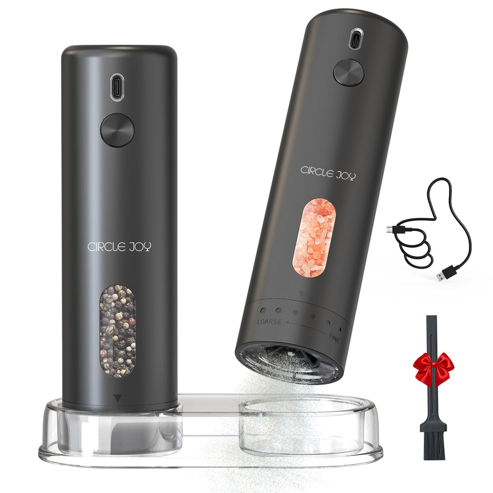 CIRCLE JOY rechargeable grinder base facilitates clean, uninterrupted seasoning sessions.