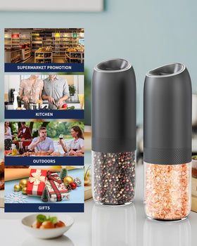 Circle Joy two-grinder set designed for convenient at-table seasoning.
