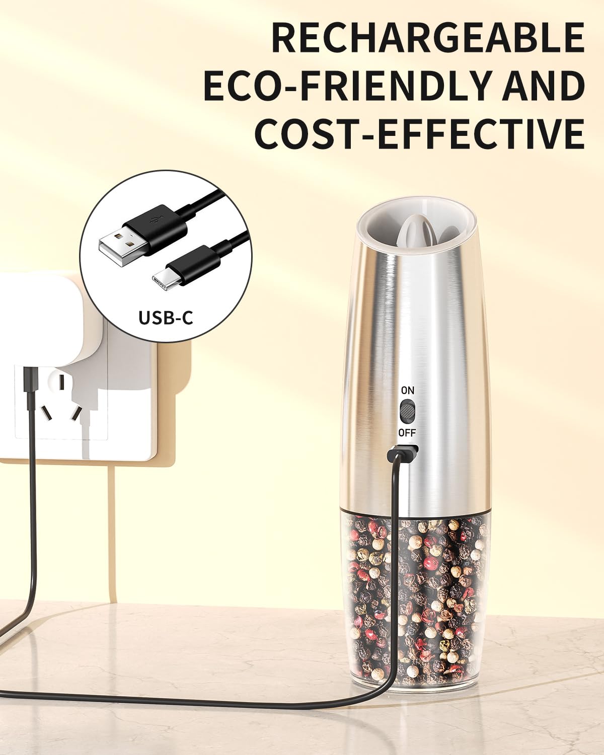 Circle Joy USB-C charging keeps grinders ready for cooking sessions.