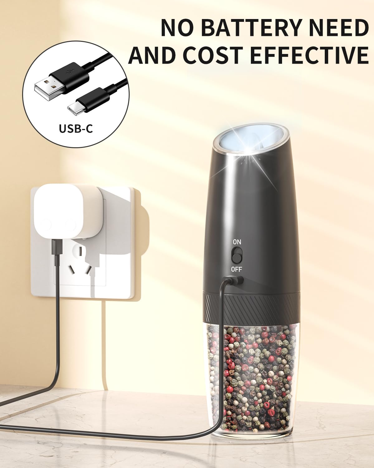 Circle Joy USB-C rechargeable grinder stays ready in the kitchen