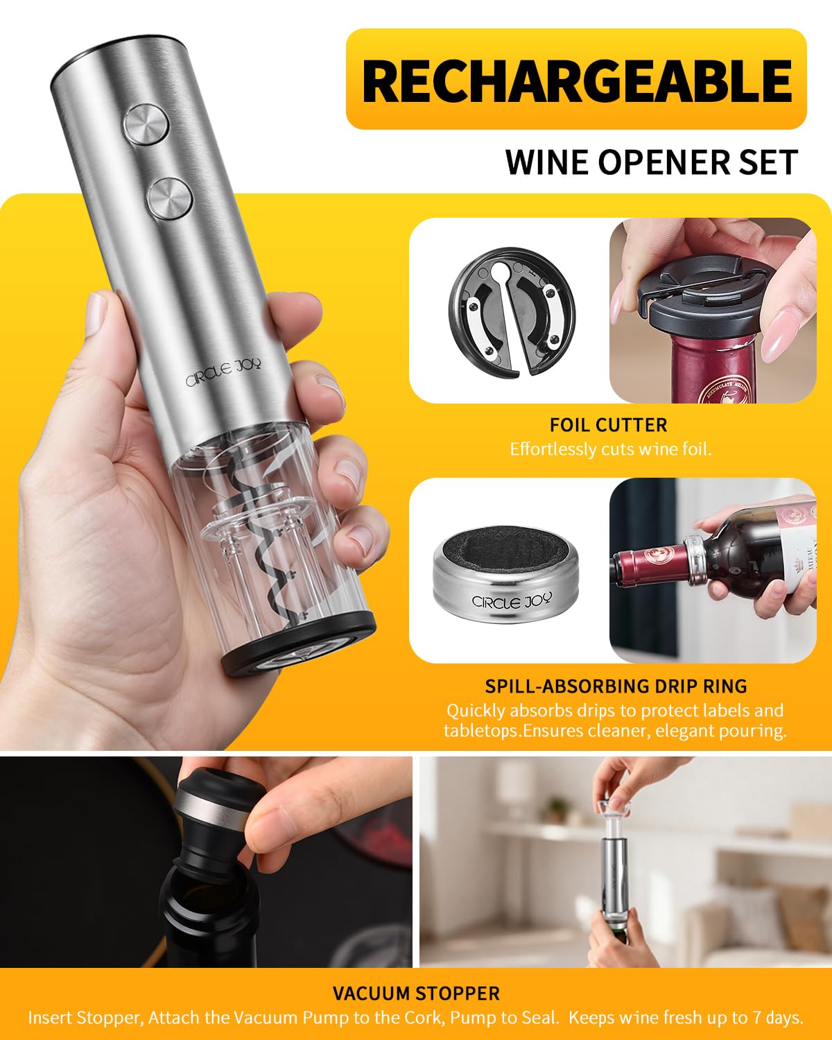 Circle Joy vacuum pump preserves wine by sealing the bottle