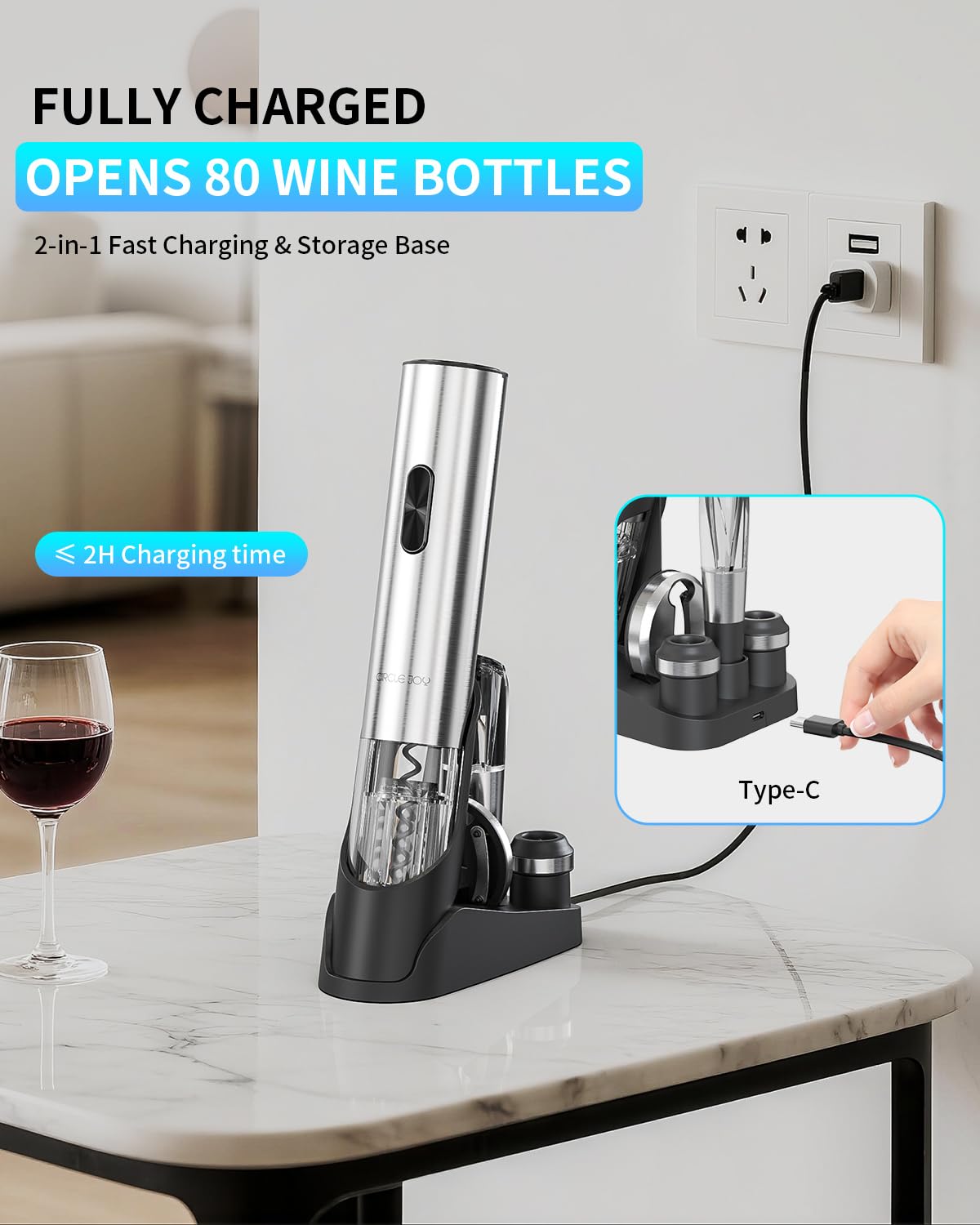 CIRCLE JOY vacuum seal top function preserves wine after pouring