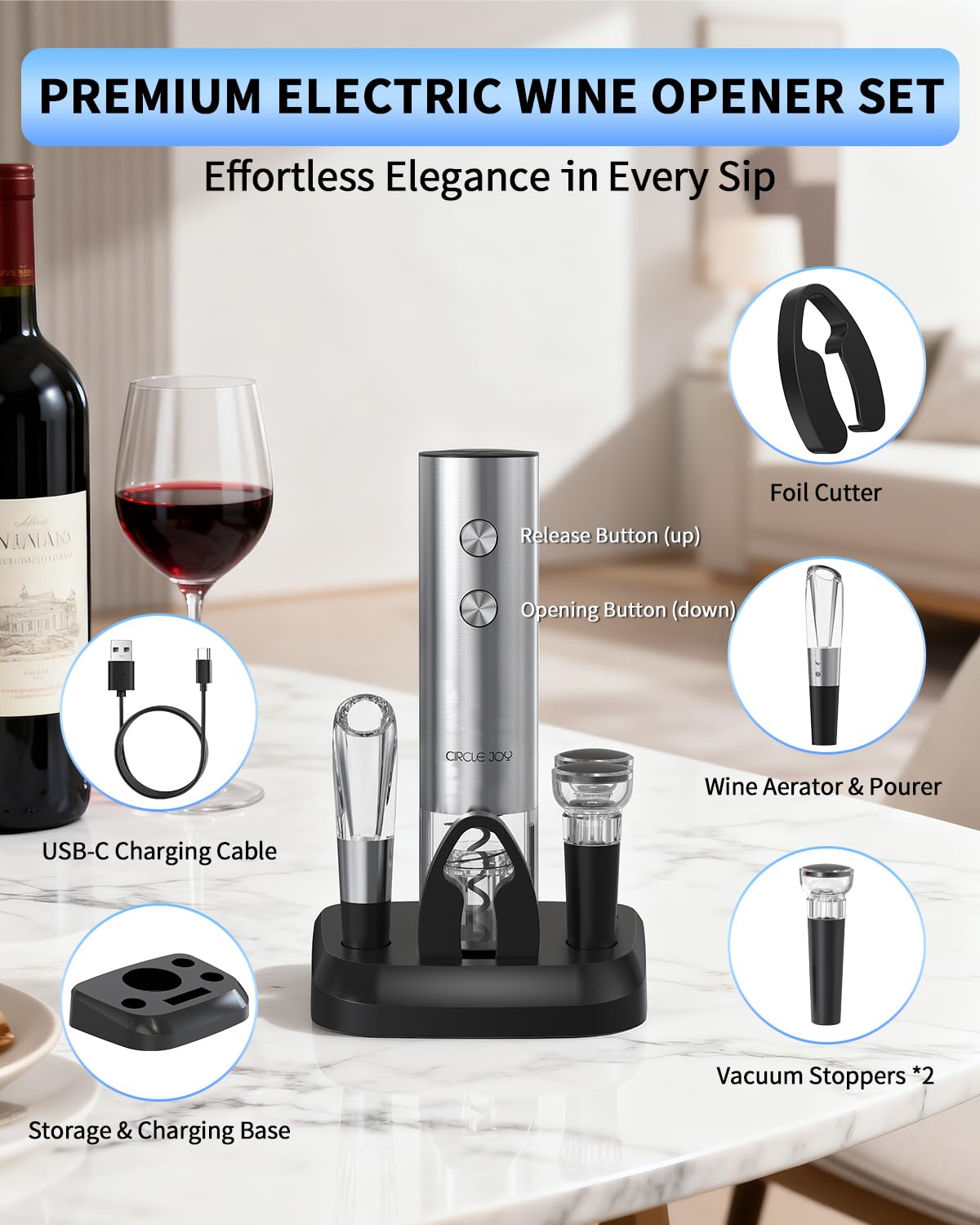 Circle Joy vacuum stoppers preserve wine after opening
