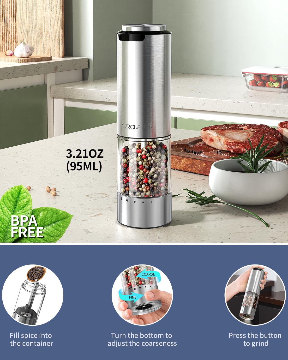 Circle Joy versatile spice grinder handles pepper, salt, and more.