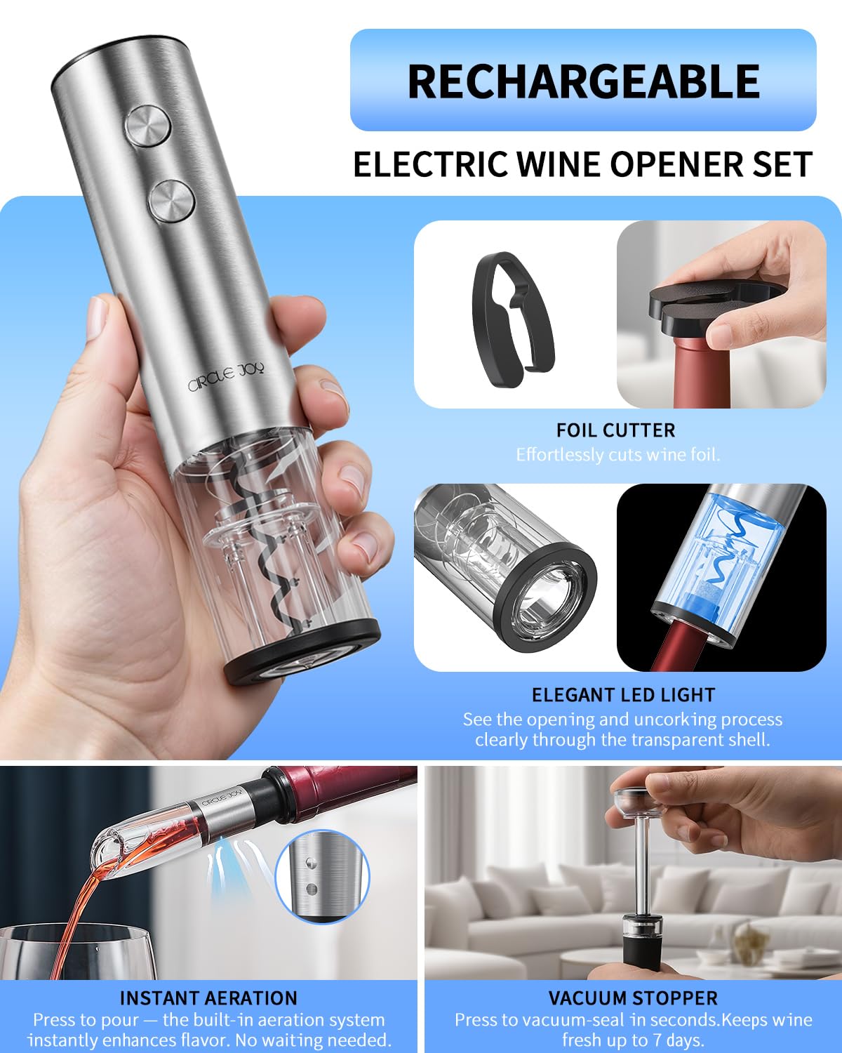 Circle Joy wine aerator pourer enhances aroma and pour control