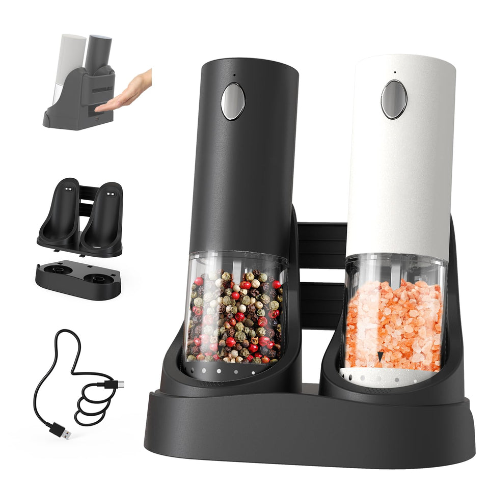 CIRCLE JOY electric salt grinder on USB charging base for easy power.