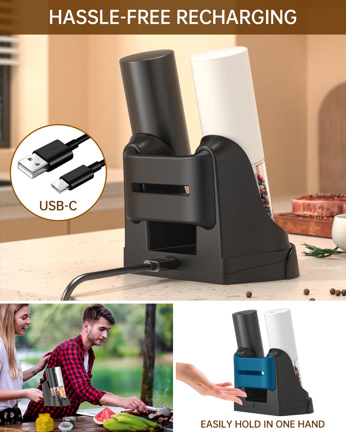CIRCLE JOY grinder set designed for one-handed operation during cooking.