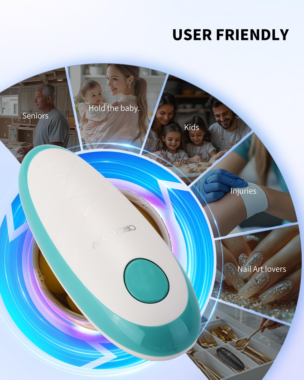 Circle Joy one-touch operation assists seniors with easy can opening.