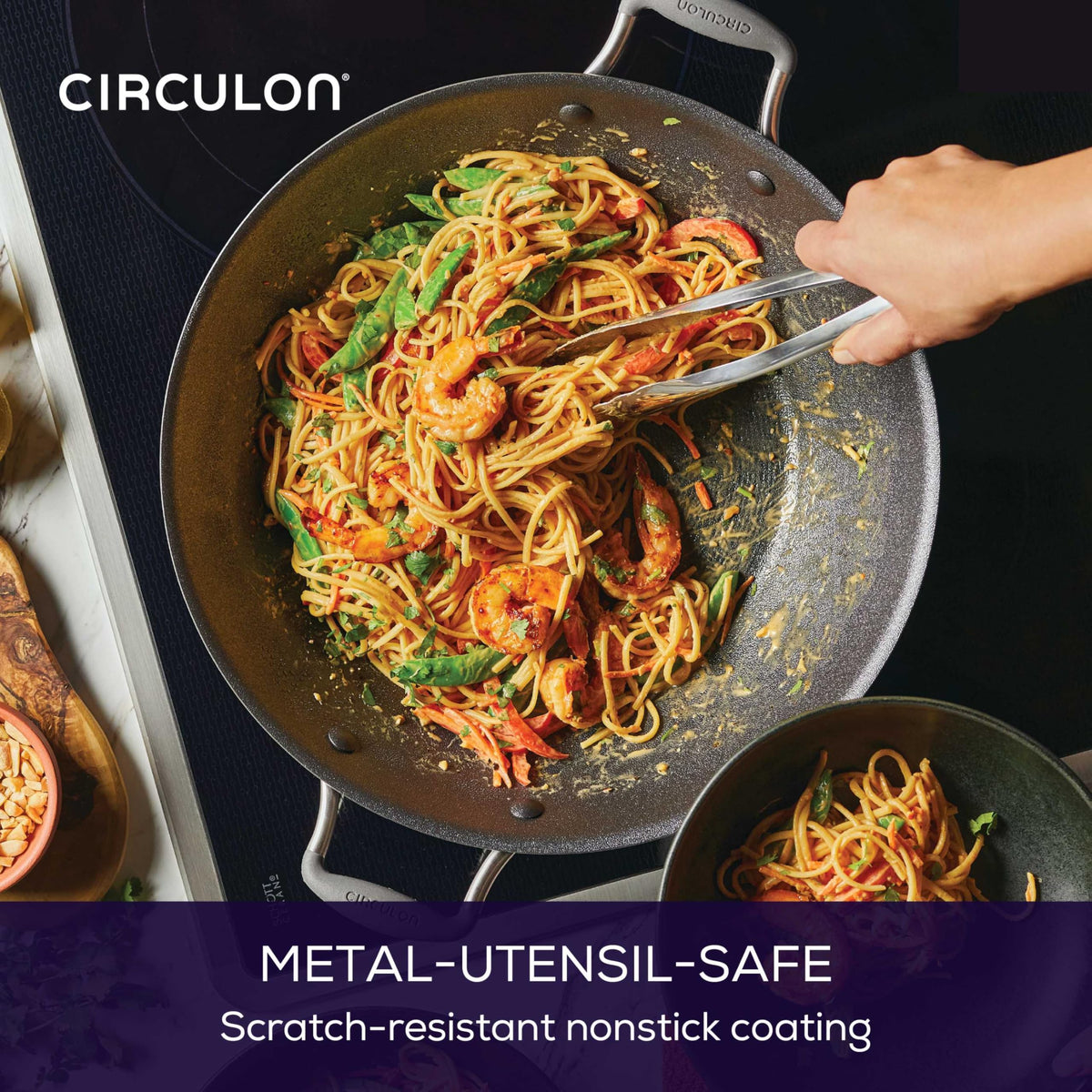 Circulon A1 dishwasher-safe wok on display for effortless cleanup after cooking.