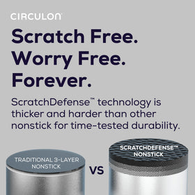 Circulon A1 oven-safe up to 400 F expands recipe versatility.
