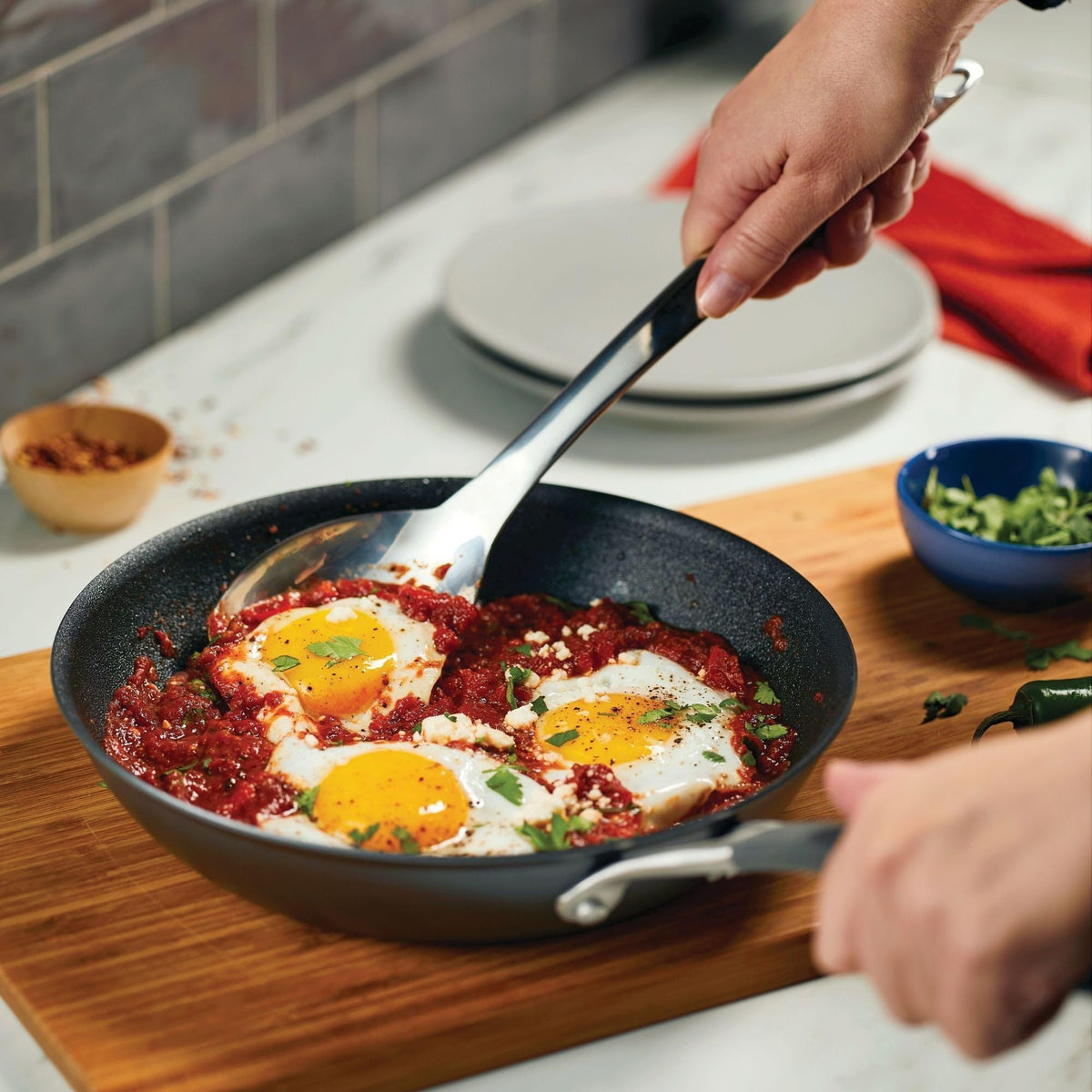 Circulon A1 ScratchDefense 10-inch pan side view with a secure handle