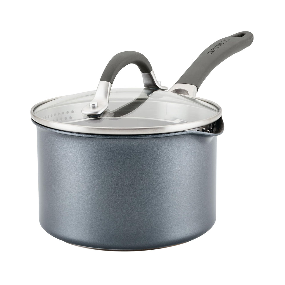 Circulon A1 ScratchDefense 2qt saucepan with lid for durable, mess-free weeknight meals.