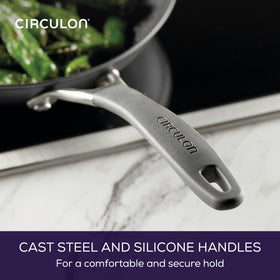 Cast stainless steel handle on Circulon A1 ScratchDefense cookware