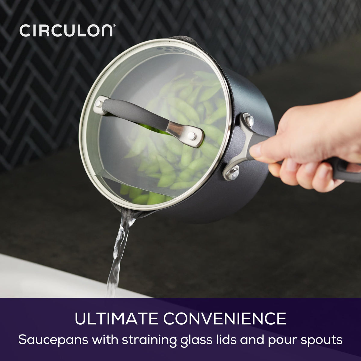 Circulon A1 dishwasher-safe saucepan for quick cleanup after meals.