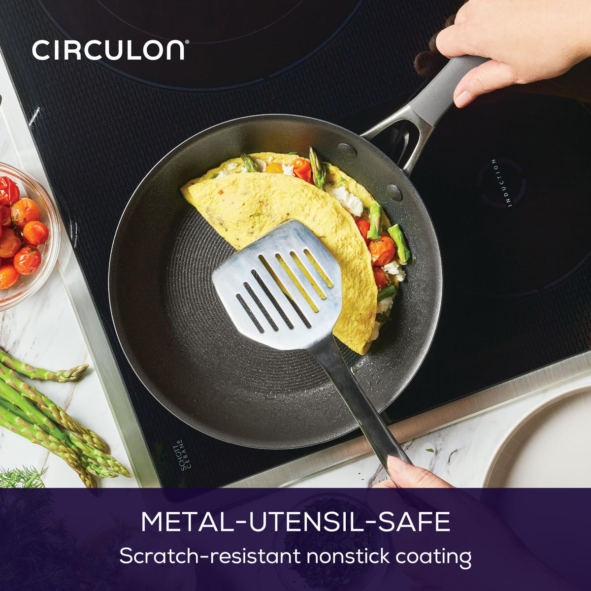 Circulon A1 ScratchDefense graphite two-pan set on countertop