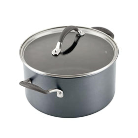 Circulon A1 ScratchDefense lid with straining feature locks in moisture and flavor.