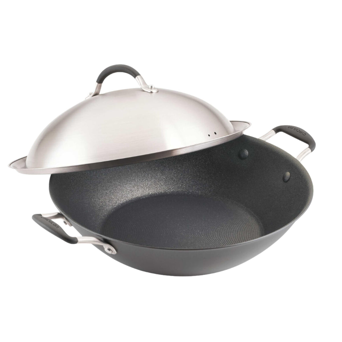 Circulon A1 ScratchDefense 14-inch wok showing scratch-resistant surface for long-lasting nonstick.